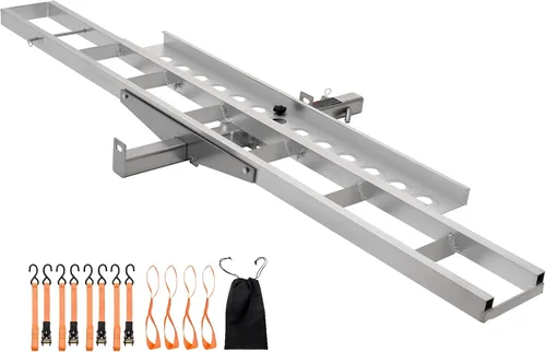 Vista 10 de VEVOR Portabicicletas, 2 bicicletas de 600 libras, soporte de enganche de motocicleta de aluminio, rampa de carga, transportador de remolque de moto
