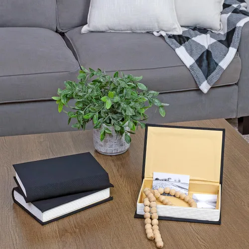 Vista 4 de AuldHome Design Pila de libros de imitación (negro, juego de 3); libros decorativos para manualidades y decoración del hogar