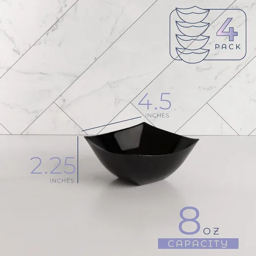 Vista 7 de PLASTICPRO Cuencos cuadrados desechables para servir, aperitivos o ensaladas, plástico negro, paquete de 4, 8 onzas, color negro