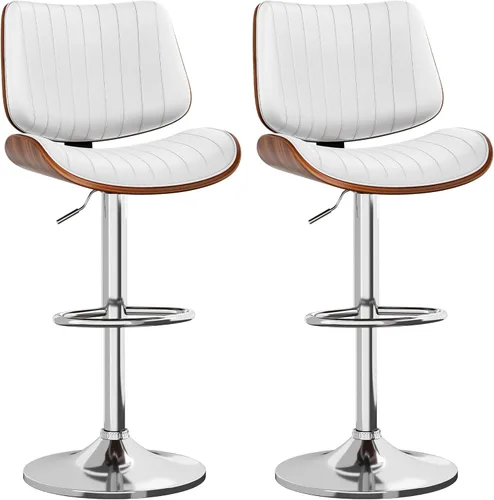 Vista 20 de YaFiti Taburetes de bar ajustables, modernas sillas giratorias de piel sintética con respaldo, taburetes de isla de cocina sin brazos, color negro