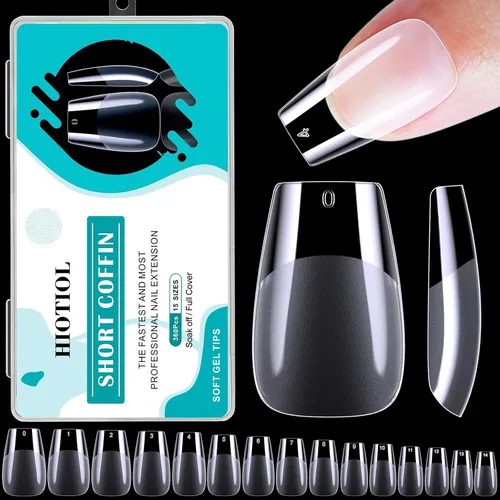 Vista 7 de Puntas de uñas de ataúd extra cortas, 360 uñas de gel suave de cobertura completa para remojar extensiones de uñas, puntas de uñas de gel postizas