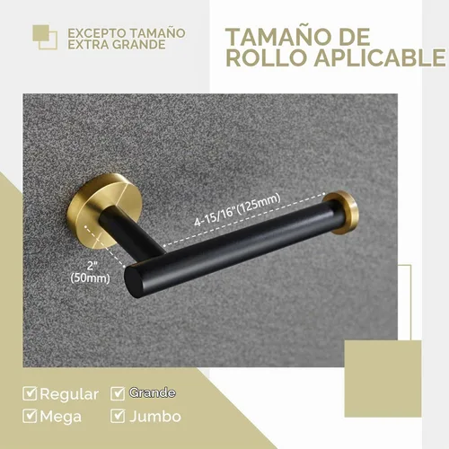 Vista 7 de Angle Simple Soporte de papel higiénico negro y dorado, percha de rollo