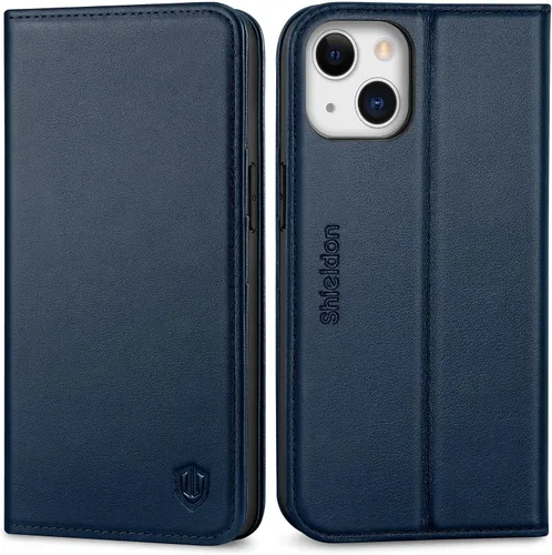Vista 14 de SHIELDON Funda para iPhone 13, de piel auténtica, con función atril, bloqueo RFID, tarjetero de crédito, a prueba de golpes, protección completa