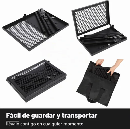 Vista 6 de REDCAMP Parrilla plegable giratoria para fogata, parrilla portátil para fogata sobre foso, rejilla de acero resistente y estante para fogata