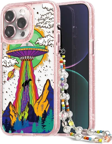 Vista 133 de Compatible para iPhone 13 Funda Bonita Estética - Funda para Teléfono Rosa con Purpurina con Protector de Cámara - Diseño de Cubierta