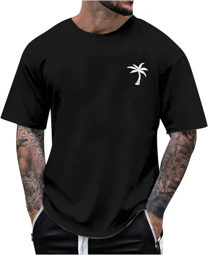 Vista 14 de Generic Camisas casuales para hombre, cuello redondo, manga corta, sueltas, de verano, a la moda