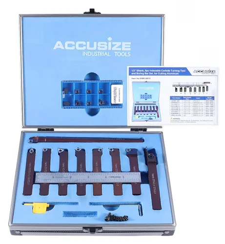 Vista 11 de Accusize Industrial Tools 1/2" 9 piezas/juego, herramientas de torneado de carburo indexables y barra de mandrinar, 2988-0012 1/2" Shank 9pc