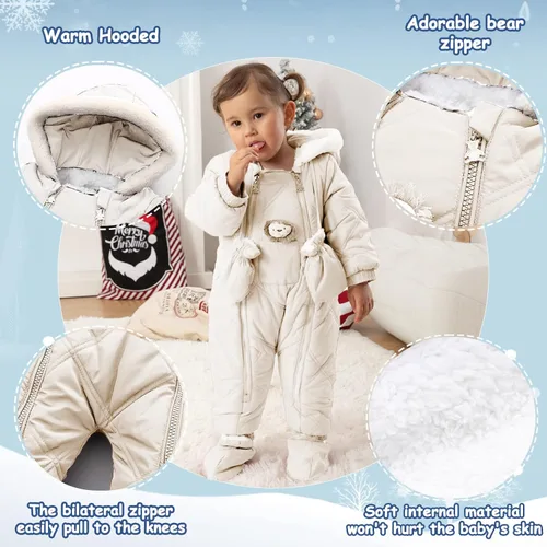 Vista 2 de XIFAMNIY Traje de invierno para bebé, mameluco con capucha para niños, traje de nieve de león