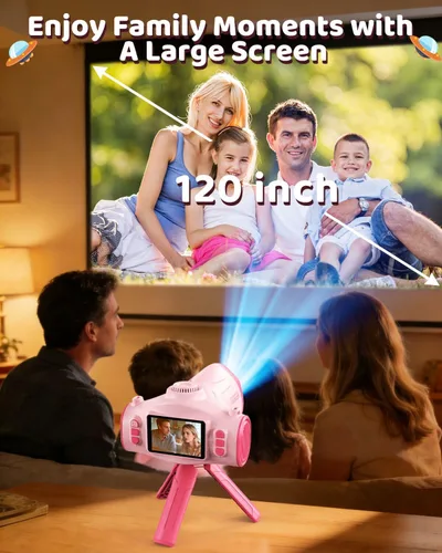 Vista 5 de Cámara para niños con proyector, cámara digital HD 1080P para niños de 3 a 12 años, grabadora de video fotográfico de 48 MP con soporte, tarjeta SD