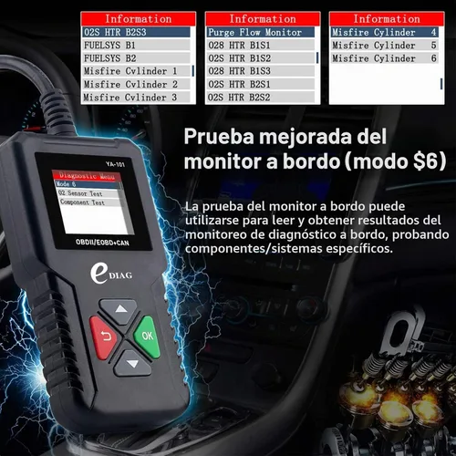 Vista 4 de Escáner EDIAG OBD2 YA-101 Lector de código de automóvil para comprobar la luz del motor, sensor O2 y prueba EVAP, modo de prueba de monitor a bordo