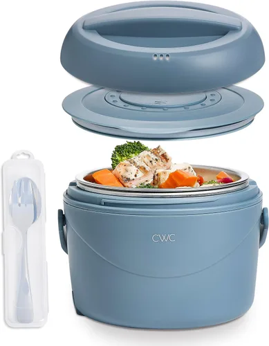 Vista 7 de COOK WITH COLOR Fiambrera redonda 40W, calentador de alimentos portátil, capacidad 1.1L, revestimiento de acero inoxidable, cabra/visón