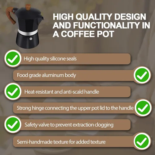 Vista 7 de Cafetera Moka Pot Express de Aluminio de 3 Tazas 150ml (5.1 fl oz), Cafetera de Espresso para Estufa, Cafetera Colorida Estilo Clásico Italiano