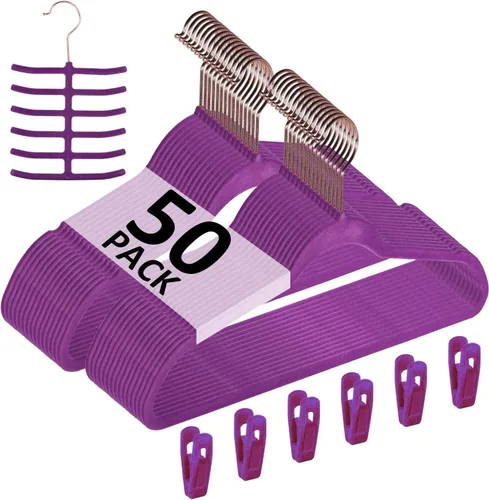 Vista 32 de VECELO Perchas de terciopelo de alta calidad resistentes (paquete de 30), antideslizantes y ahorran espacio con 6 clips para los dedos y soporte