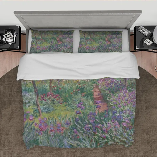Vista 2 de Juego de funda de edredón de colores brillantes, juego de ropa de cama estética Claude Monet, 1 funda de edredón y 2 fundas de almohada, cómodo