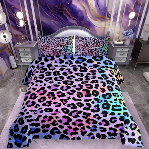 Vista 24 de Erosebridal Juego de ropa de cama de guepardo con rosa roja, juego de edredón con estampado de leopardo y gato, edredón romántico de plumón, Multi 03