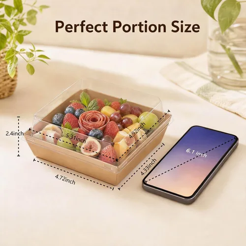Vista 3 de Paquete de 25 cajas de embutidos con tapas transparentes, mini recipientes de papel desechables para alimentos (5 pulgadas), adecuados para postres