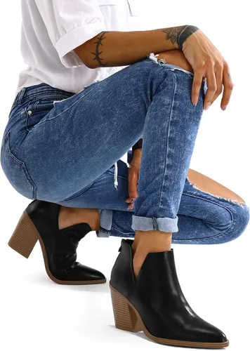 Vista 4 de mysoft Botines para mujer, con puntera puntiaguda, gruesos, apilados, tacón medio