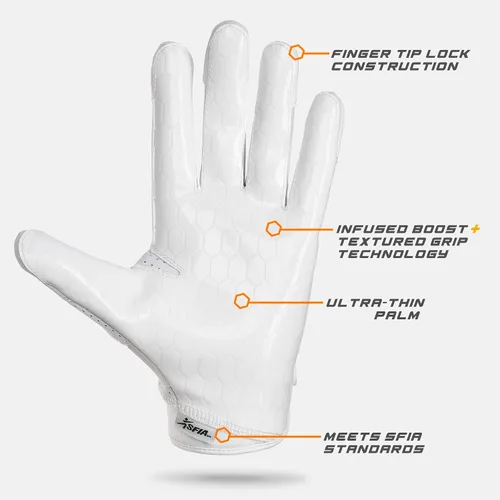 Vista 5 de Grip Boost DNA 2.0 Football Gloves with Engineered Stick - Adult Sizes Blanco