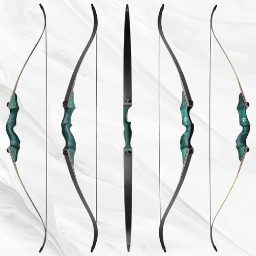 Vista 4 de oubert Juego de arco recurvo de 60 pulgadas, 20 a 60 libras, arco de caza de mano derecha, arco de madera para desmontar, con herramienta de cuerda
