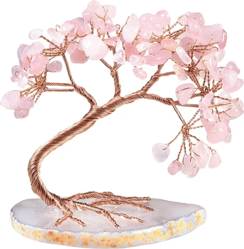 Vista 12 de Nupuyai Árbol de dinero de cristal curativo de alambre de cobre de 3-4 pulgadas para la buena suerte, base de rodajas de ágata bonsái, decoración