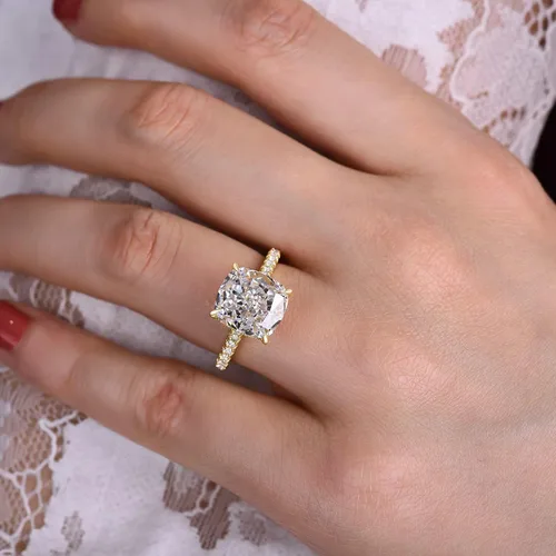 Vista 5 de RODIFFY Anillo de compromiso de corte cojín de 4 quilates para mujer, anillo de compromiso chapado en oro blancorosa de plata de ley 925 de 18