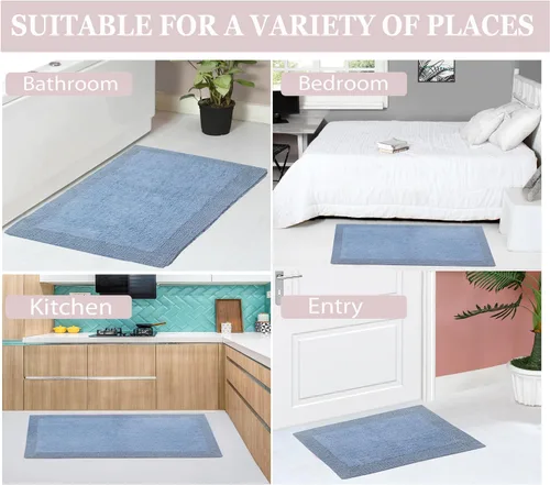 Vista 5 de Home Weavers Luxury Collection 100% Cotton Reversible Bathroom Rugs Set, Washable Rug, Soft Cotton Extra Soft and Absorbent Bath Rug, Kitchen Mat, 2