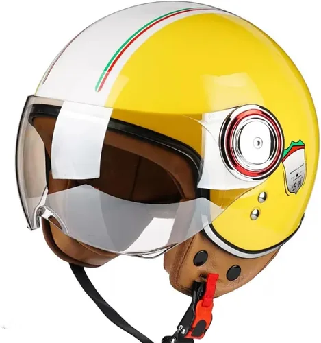 Vista 9 de Casco de motocicleta aprobado por el DOT, casco retro 3/4 de cara abierta con visera, casco vintage para scooter para mujeres y hombres adultos