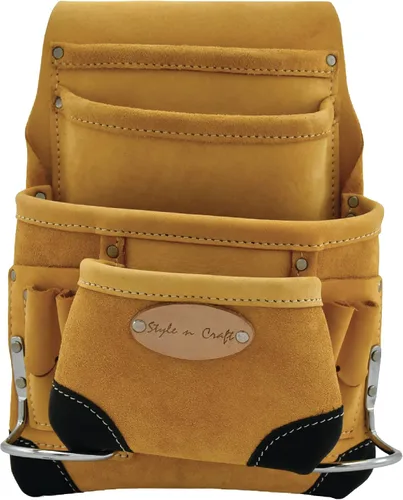 Vista 8 de Style n Craft Bolsa de herramientas y uñas de carpintero de 10 bolsillos, bolsa de herramientas de cuero resistente, perfecta y duradera, bolsa