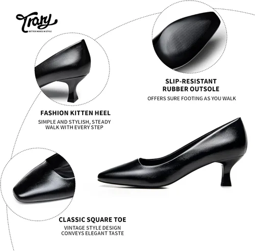 Vista 4 de Trary Zapatos de tacón de gatito para mujer, zapatos de vestir clásicos con punta cuadrada, zapatos casuales de tacón bajo cerrado para mujer oficina