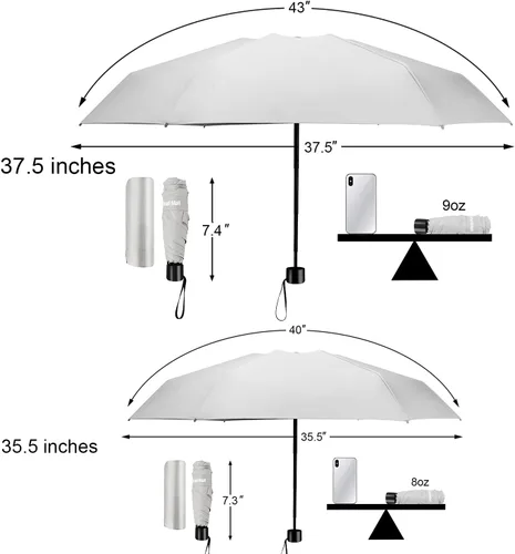 Vista 3 de TradMall - Miniparaguas de viaje, portátil, ligero, compacto, con 95% de protección UV para sol y lluvia