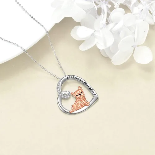 Vista 4 de YAFEINI Collar de bulldog francés de plata de ley 925, colgante de bulldog francés, joyería de regalo para niñas, No es una piedra preciosa