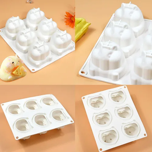 Vista 6 de Molde de silicona 3D para pastel de mousse, molde de silicona con forma de animal de hámster, 6 cavidades, molde de silicona flexible de fácil