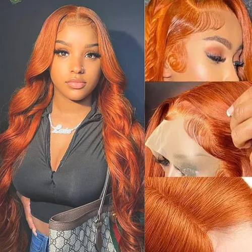 Vista 34 de Pelucas de encaje frontal de 13x4 Highlight Ombre de cabello humano ondulado 4/27 color rubio miel 9A sin pegamento HD encaje frontal transparente