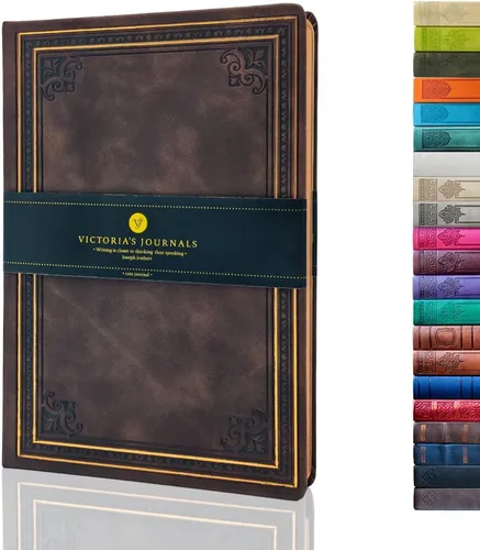 Vista 9 de Victoria's Journals Cuaderno con forro de cuero sintético y tapa dura, diario de viaje con diseño vintage de aspecto antiguo, tamaño A5, 5.7 x 8.1