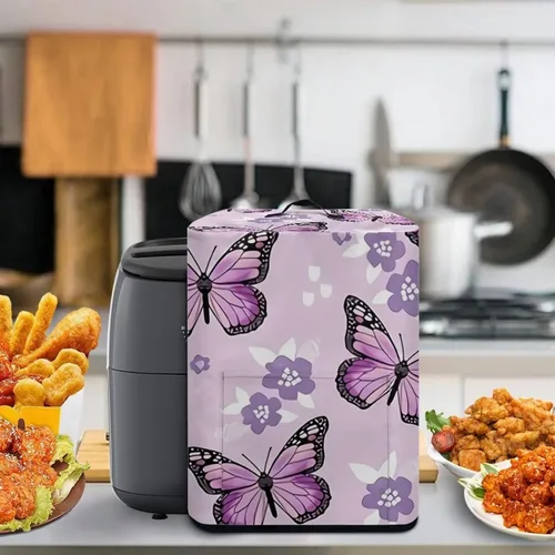 Vista 6 de Fundas antipolvo para freidora de aire, extra grandes, con estampado floral de mariposas moradas, accesorios para freidora de aire para horno