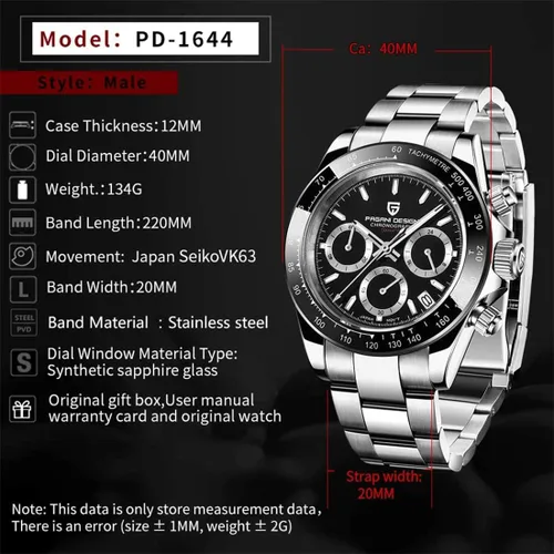 Vista 5 de RollsTimi Pagani Design Reloj para hombre multifunción Reloj deportivo para hombre Cronógrafo de cuarzo Japón VK63 Movimiento Correa de acero
