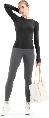 Vista 4 de MathCat - Camisetas de entrenamiento sin costuras para mujer, camisetas de yoga de manga larga, camiseta deportiva para correr, camiseta atlética