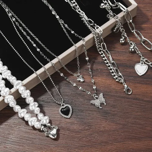 Vista 8 de IFKM 36 PCS Silver Plated Jewelry Set with 3 PCS Necklace 12 PCS Bracelet 7 PCS Ear Cuffs Earring 14 Pcs Knuckle Rings for Women Girls Valentine