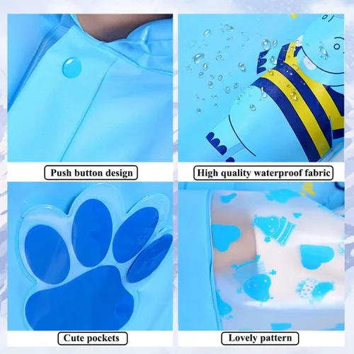 Vista 4 de SUFEINI Chubasquero para niños, traje de lluvia para niños de 6 a 13 años, para niños y niñas, con dibujos animados 3D, chaqueta impermeable