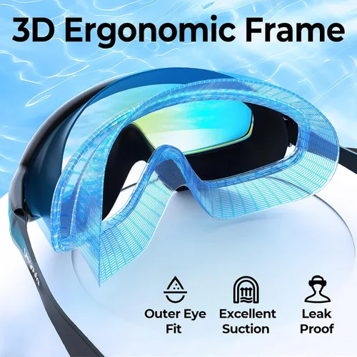 Vista 4 de VegoVia Gafas de natación para adultos, 2 unidades, antiempañamiento, vista amplia de 180°, protección UV, para piscina, para adultos, jóvenes