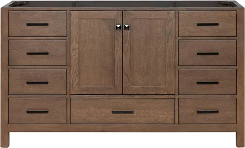 Vista 34 de ARIEL Cambridge Mueble base de tocador de baño de 36 pulgadas, madera maciza, 2 puertas de cierre suave, 5 cajones de cola de milano, roble marrón
