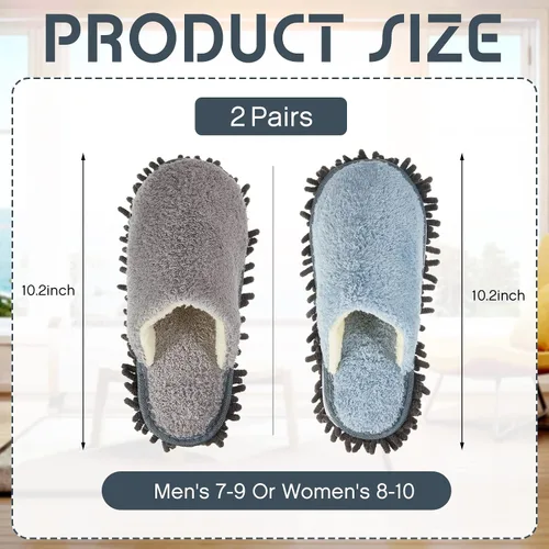 Vista 3 de Jecery 2 pares de pantuflas de microfibra para limpieza de suelos de chenilla, limpiadores de tabla base, herramientas de limpieza para el hogar