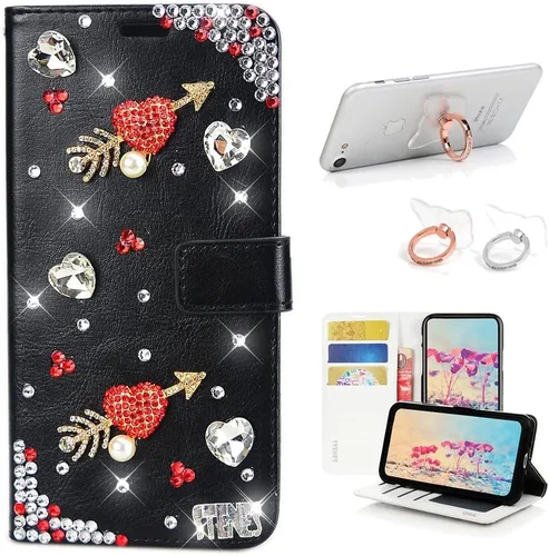 Vista 8 de Bling - Funda tipo cartera compatible con iPod Touch 5 y iPod Touch 6, elegante funda de piel con diseño de estrella y mariposa 3D hecha a mano