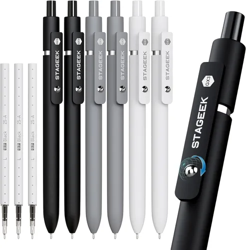 Vista 9 de STAGEEK Bolígrafos de gel azules GX3, 12 bolígrafos de tinta azul de secado rápido con 3 recambios adicionales, bolígrafos retráctiles de punta fina