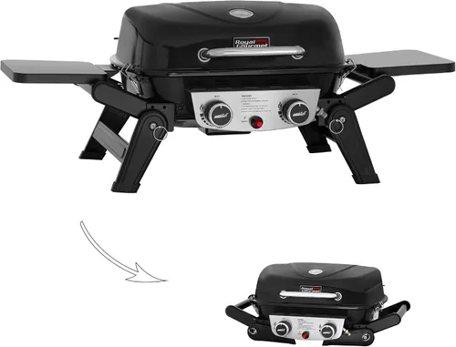Vista 16 de Royal Gourmet GT2003 Parrilla portátil de gas propano de 2 quemadores con soporte y rejilla calefactora, combo de parrilla y plancha 2 en 1