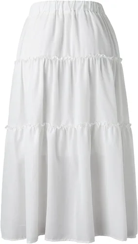 Vista 7 de Falda larga elástica de cintura alta para mujer, estilo bohemio, con volantes, acampanado, falda larga de guepardo ajustada