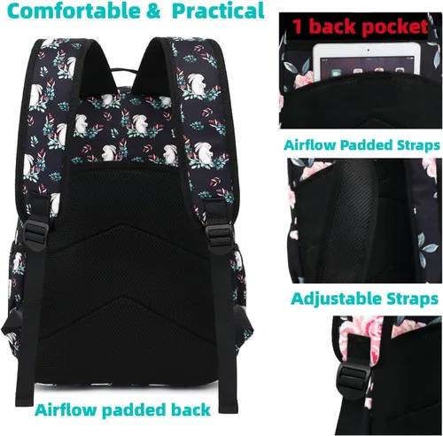 Vista 80 de Leaper Mochila para laptop para mujer: linda mochila floral para escuela, universidad, viajes, trabajo, mochila ligera para niños, Negro margarita