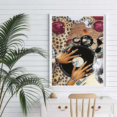 Vista 3 de Kits de arte de diamante para adultos principiantes, modernos kits de pintura de diamante con lunares de leopardo 5D, gemas y manualidades DIY