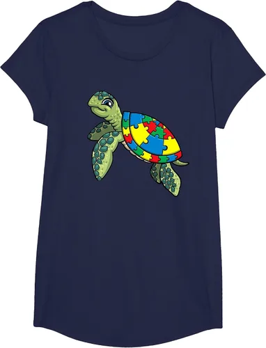 Vista 65 de Turtle Puzzle Pieces for Autism Awareness Kids Women Teacher T-Shirt Asphalt Grey