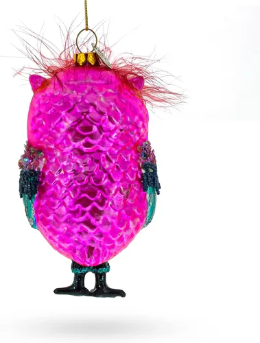 Vista 3 de Adorno navideño de cristal soplado de búho colorido vibrante